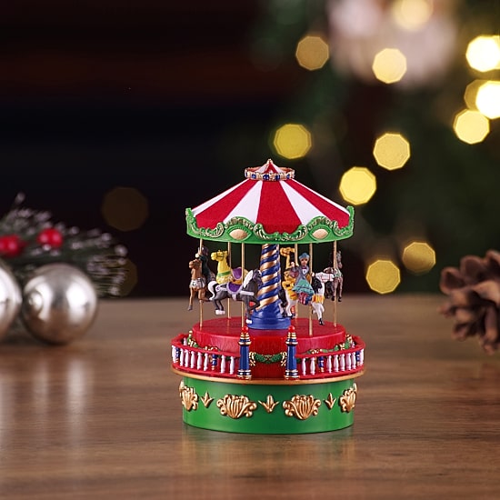Mini Carnival Carousel Animated Music Box Christmas Tabletop Decor