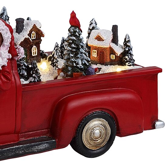African American Santa In Red Truck Animated Figurine