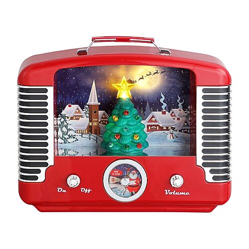 Nostalgic Tree Music Playing Radio Christmas Tabletop Decor, One Size, Red