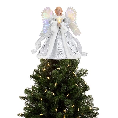 Mr. Christmas 12" Fiber Optic Angel Tree Topper - White - White