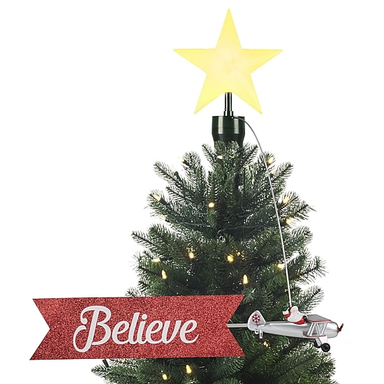 Animated Santa's Biplane Christmas Tree Topper
