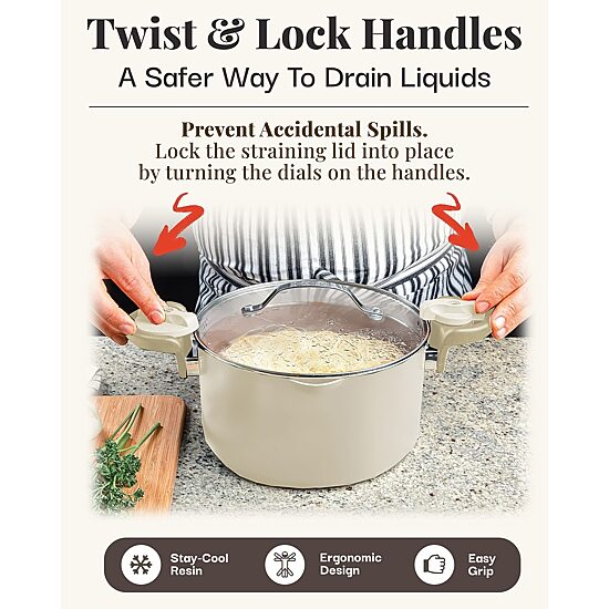 Gotham Steel Ultra 5-qt. Non-Stick Pasta Pot with Strainer and Twist & Lock Handles