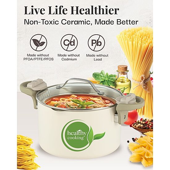 Gotham Steel Ultra 5-qt. Non-Stick Pasta Pot with Strainer and Twist & Lock Handles