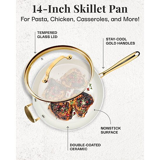 Gotham Steel Ultra Non-Stick Family Pan With Lid 14 Inch Non-Stick 2-pc. Ceramic Frying Pan