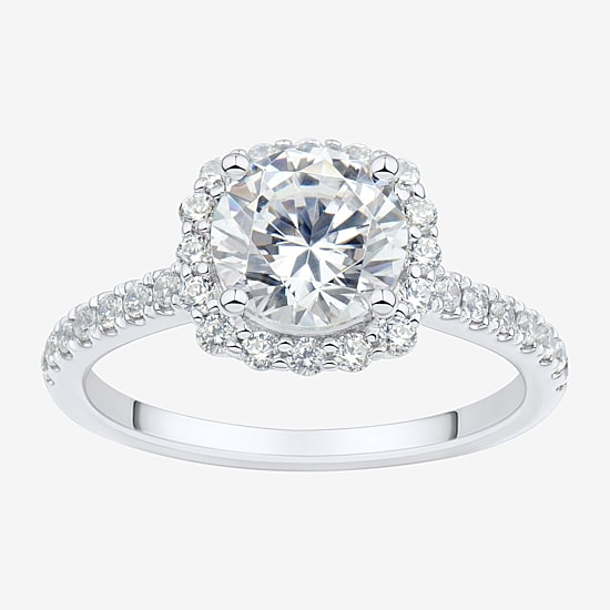 (H-I / Si1-Si2) Womens 2 CT. T.W. Lab Grown White Diamond 10K Gold Round Side Stone Halo Engagement Ring