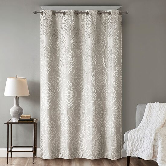 Madison Park Elysia Knitted Jacquard Damask Grommet Top Energy Saving 100% Blackout Single Curtain Panel
