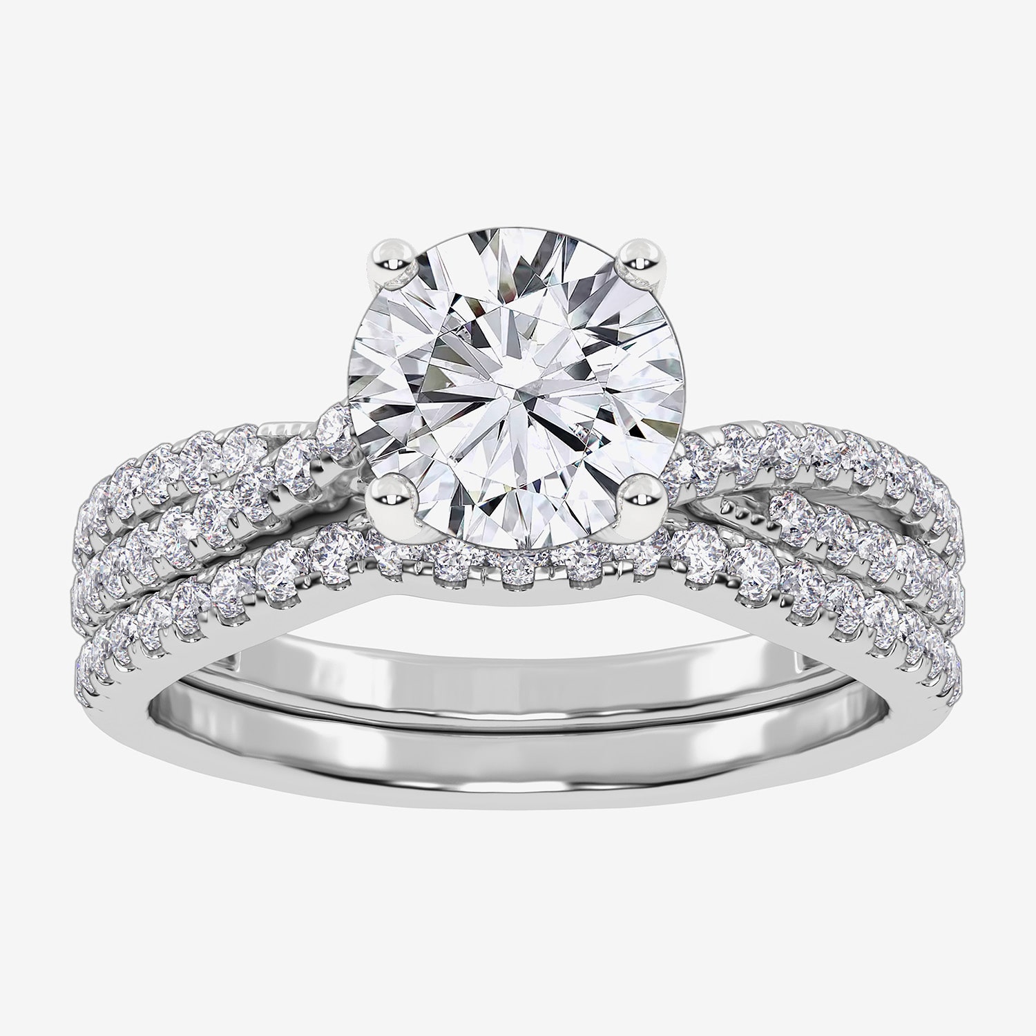 (H-I / Si2-I1) Womens 1 1/2 CT. T.W. Lab Grown White Diamond 10K Gold Round Side Stone Bridal Set