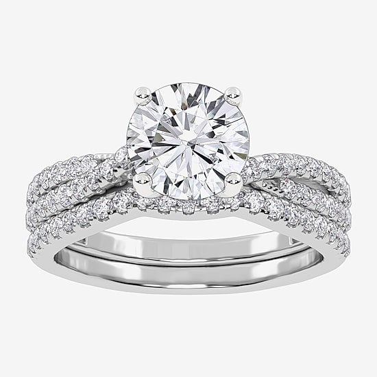 (H-I / Si2-I1) Womens 1 1/2 CT. T.W. Lab Grown White Diamond 10K Gold Round Side Stone Bridal Set