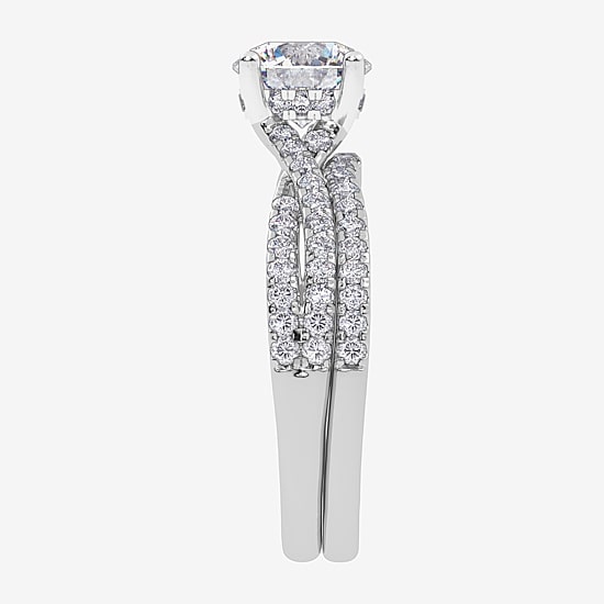 (H-I / Si2-I1) Womens 1 1/2 CT. T.W. Lab Grown White Diamond 10K Gold Round Side Stone Bridal Set