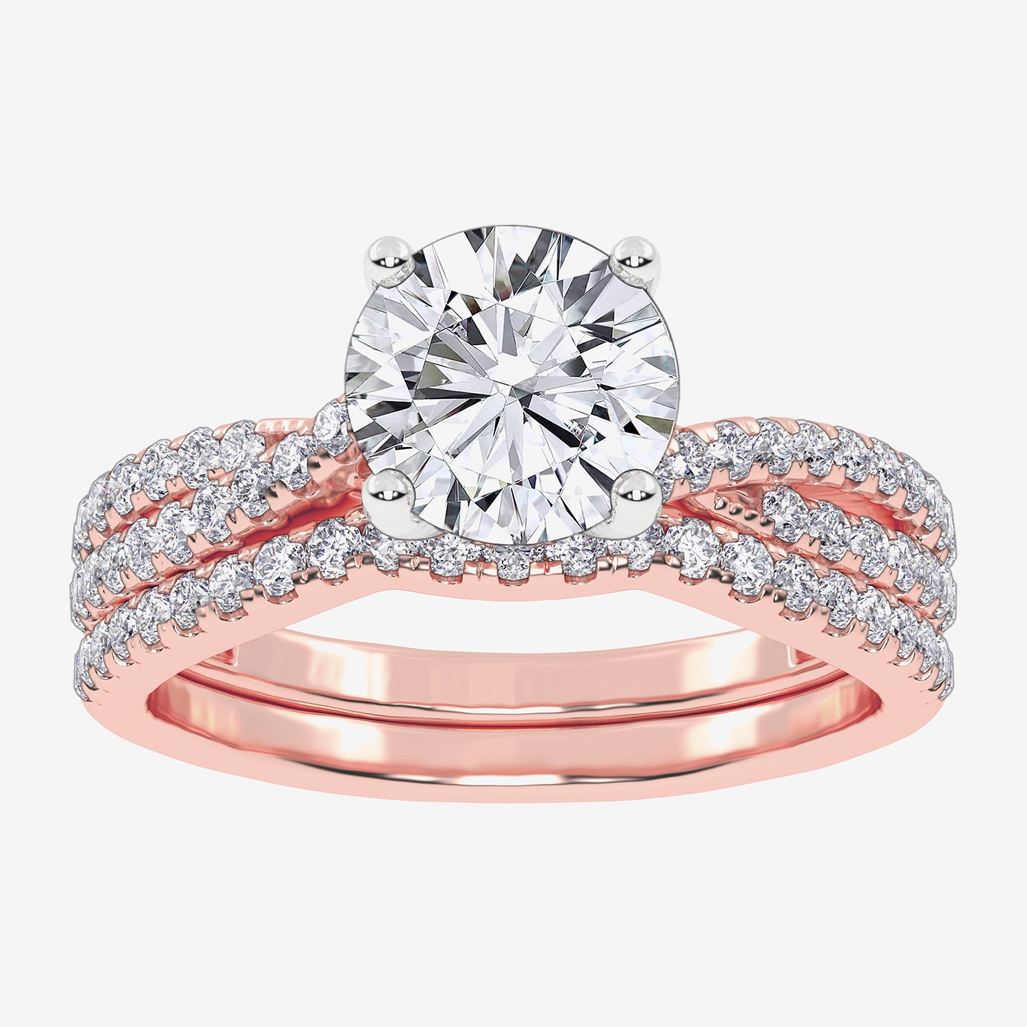 (H-I / Si2-I1) Womens 1 1/2 CT. T.W. Lab Grown White Diamond 10K Gold Round Side Stone Bridal Set