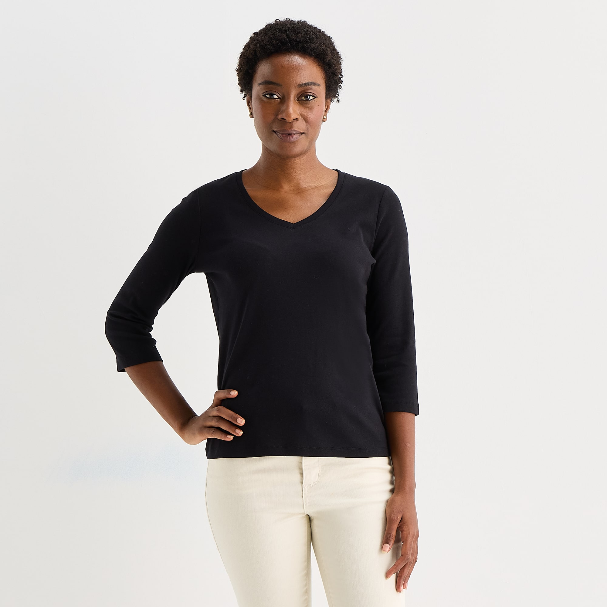 St. John's Bay Womens Tall V Neck 3/4 Sleeve T-Shirt