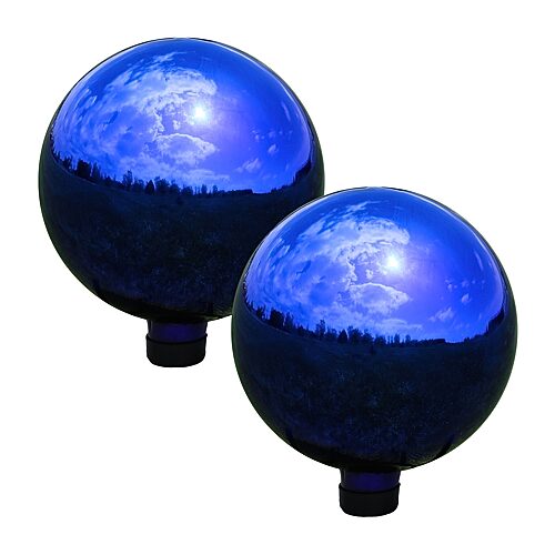 Indoor/Outdoor Reflective Mirrored Surface Garden Gazing Globe Ball with Stemmed Bottom and Rubber Cap - 10" Diameter - Blue