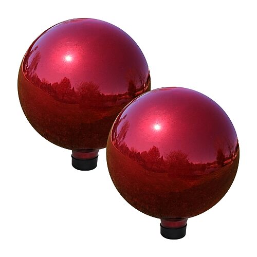 Indoor/Outdoor Reflective Mirrored Surface Garden Gazing Globe Ball with Stemmed Bottom and Rubber Cap - 10" Diameter - Red