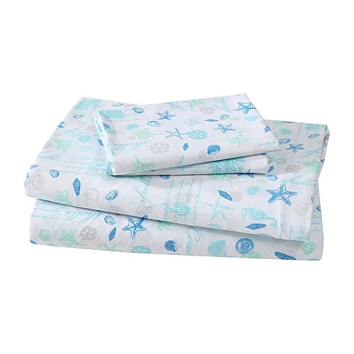 Beatrice Home Fashions Coastal Printed 4-Pc. Sheet Set, Full - Hampton Blue