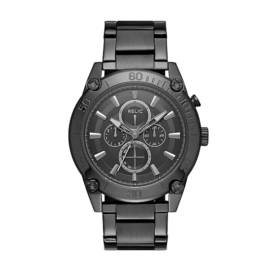 Relic By Fossil Mens Multi-Function Black Stainless Steel Bracelet Watch Zr15879