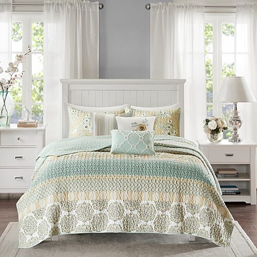 Madison Park Felicity 6-Pc Cotton Quilt Set With Throw Pillows, One Size, Green