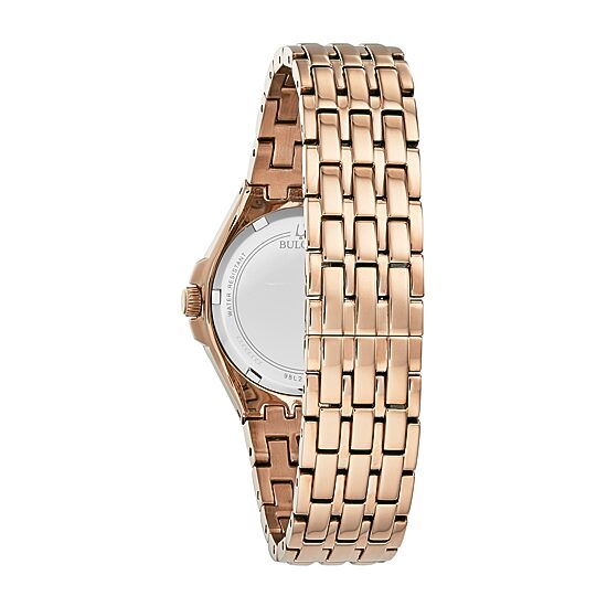 Bulova Phantom Womens Crystal Accent Rose Goldtone Stainless Steel Bracelet Watch 98l268