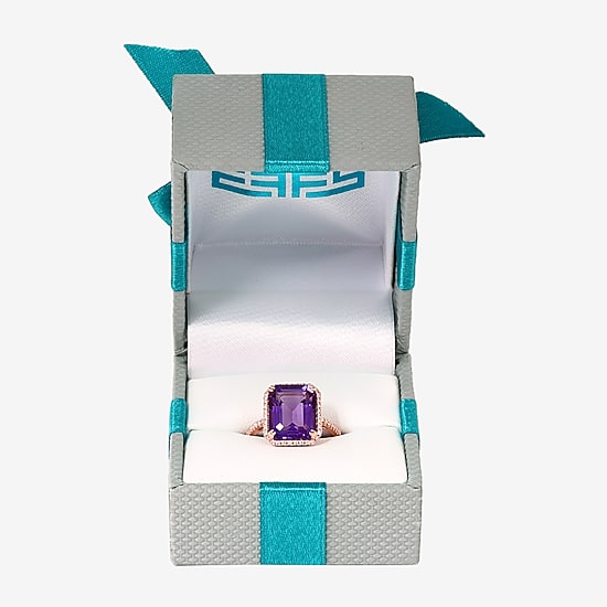 Effy Final Call Womens Diamond Accent Genuine Purple Amethyst 14K Gold Halo Cocktail Ring