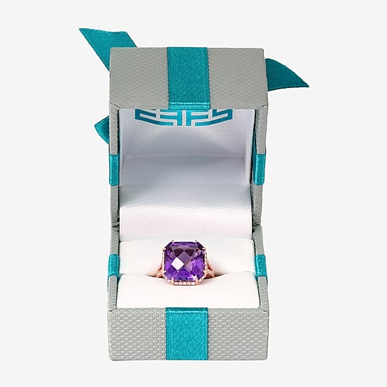 Effy Final Call Womens 1/5 CT. T.W. Diamond & Genuine Purple Amethyst 14K Rose Gold Cocktail Ring