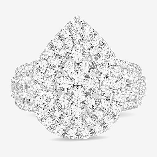 Signature By Modern Bride Womens 2 CT. T.W. Natural White Diamond 10K Gold Pear Side Stone Halo Engagement Ring