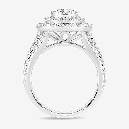 Signature By Modern Bride Womens 2 CT. T.W. Natural White Diamond 10K Gold Pear Side Stone Halo Engagement Ring
