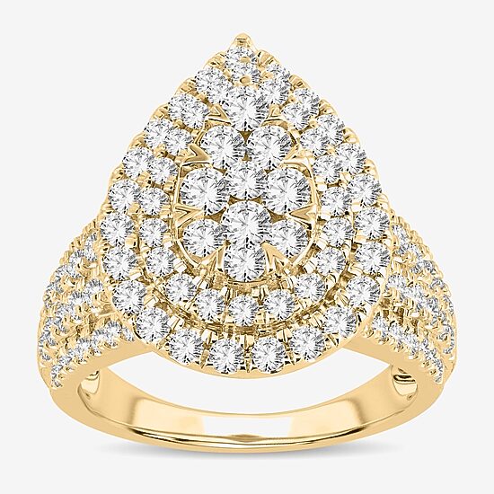 Womens 2 CT. T.W. Natural White Diamond 10K Gold Pear Side Stone Halo Engagement Ring