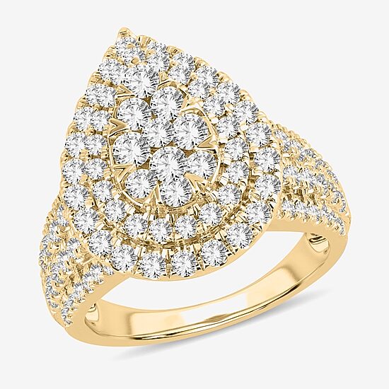 Womens 2 CT. T.W. Natural White Diamond 10K Gold Pear Side Stone Halo Engagement Ring