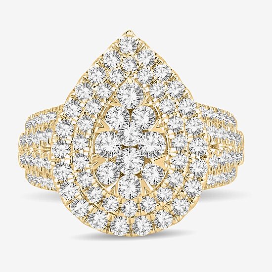 Womens 2 CT. T.W. Natural White Diamond 10K Gold Pear Side Stone Halo Engagement Ring