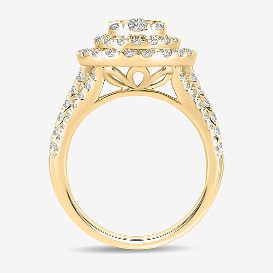 Womens 2 CT. T.W. Natural White Diamond 10K Gold Pear Side Stone Halo Engagement Ring