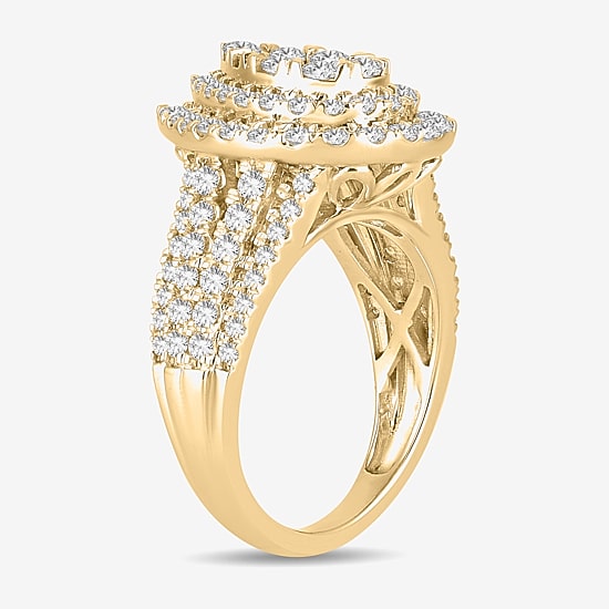 Womens 2 CT. T.W. Natural White Diamond 10K Gold Pear Side Stone Halo Engagement Ring
