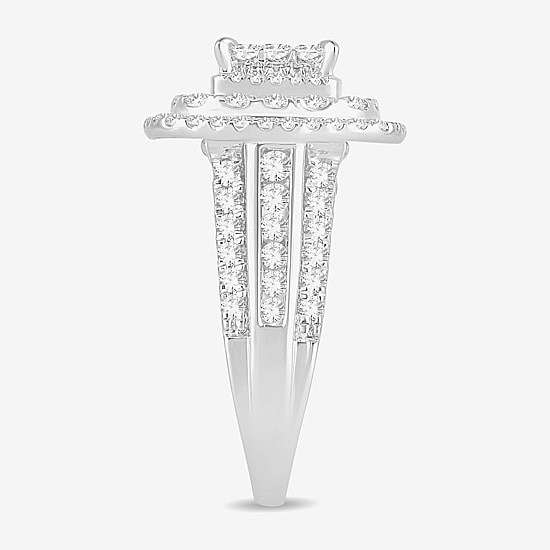 Womens 2 CT. T.W. Natural White Diamond 10K Gold Cushion Side Stone Halo Engagement Ring
