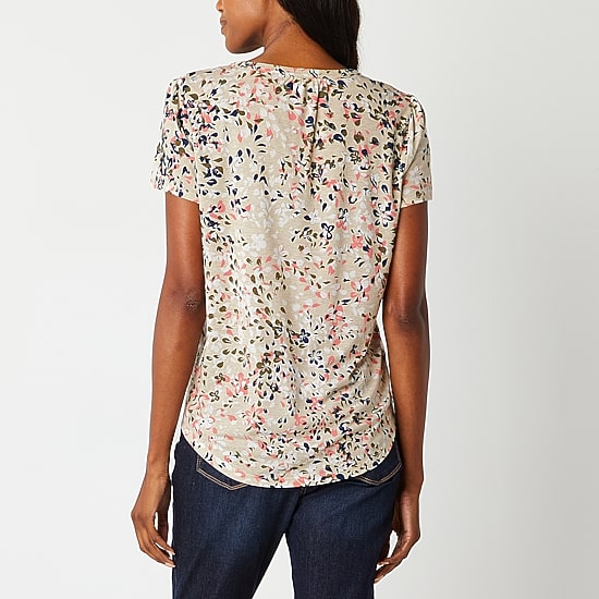 Liz Claiborne Womens Split Crew Neck Short Sleeve T-Shirt