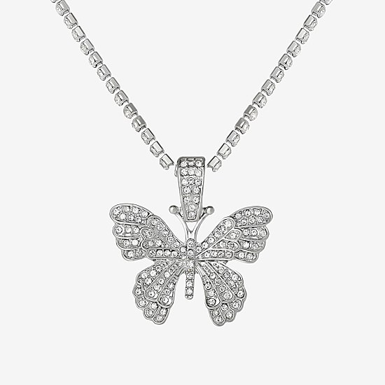 JS Jessica Simpson Silver Tone Womens Crystal Alloy Butterfly 18 1/2 Inch Pendant Necklace