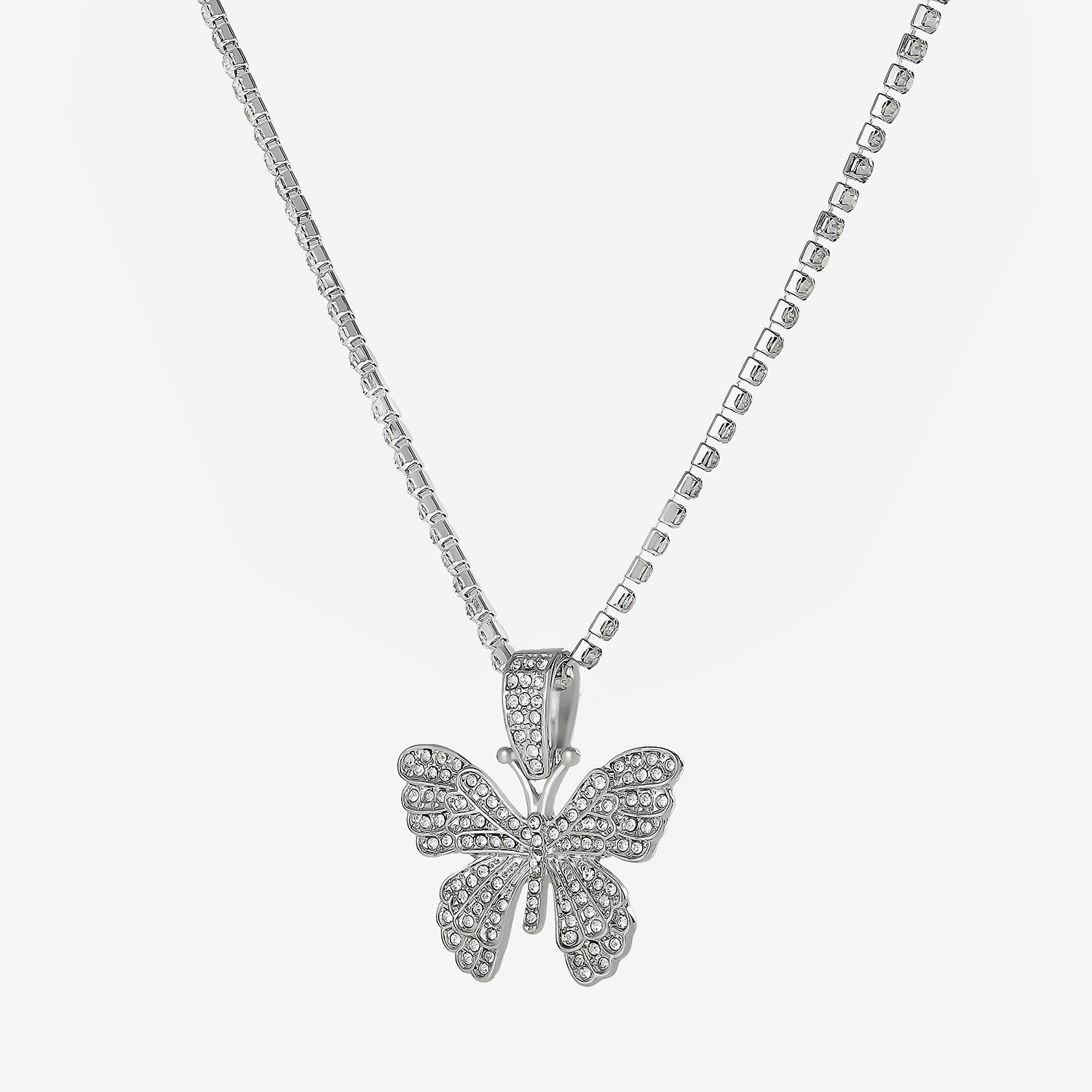 JS Jessica Simpson Silver Tone Womens Crystal Alloy Butterfly 18 1/2 Inch Pendant Necklace