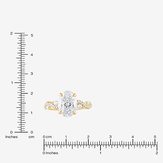 Signature By Modern Bride (F / Vs2) Womens 3 1/4 CT. T.W. Lab Grown White Diamond 14K Gold Oval Side Stone Engagement Ring