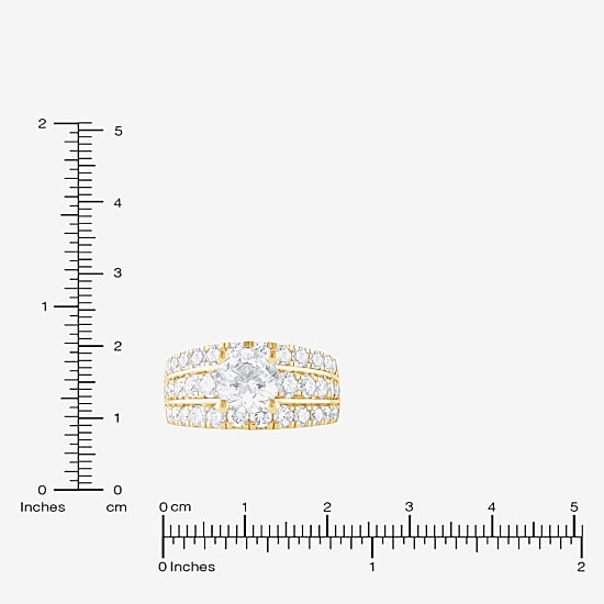 (F / Vs2) Womens 3 1/3 Ct. T.W. Lab Grown White Diamond 10K Gold Round Side Stone Engagement Ring
