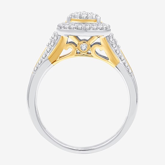 (H-I/I1) Womens 3/4 CT. T.W. Lab Grown White Diamond 14K Two Tone Gold Over Silver Pear Side Stone Halo Bridal Set