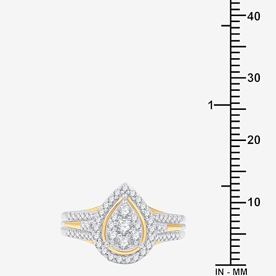 (H-I/I1) Womens 3/4 CT. T.W. Lab Grown White Diamond 14K Two Tone Gold Over Silver Pear Side Stone Halo Bridal Set