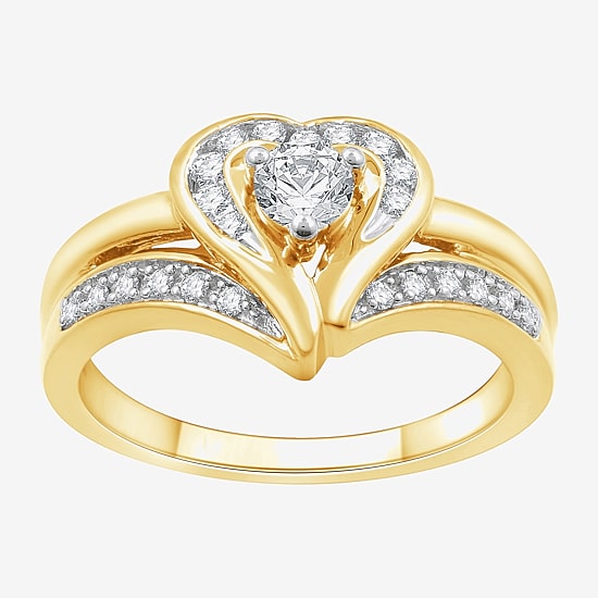 (H-I, I1) Womens 3/8 CT. T.W. Lab Grown White Diamond 14K Gold Over Silver Heart Engagement Ring