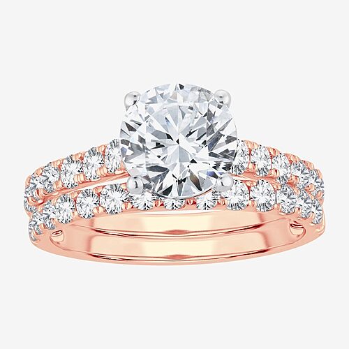 Modern Bride (g-h / Si1-si2) Womens 4 Ct. T.w. Lab Grown White Diamond 14k Gold Round Side Stone Bridal Set In Pink