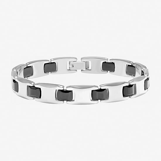 Mens Tungsten Solid Round 9 Inch Link Bracelet