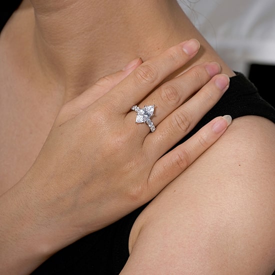 Diamonart Womens Cubic Zirconia Sterling Silver Marquise Side Stone Cocktail Ring