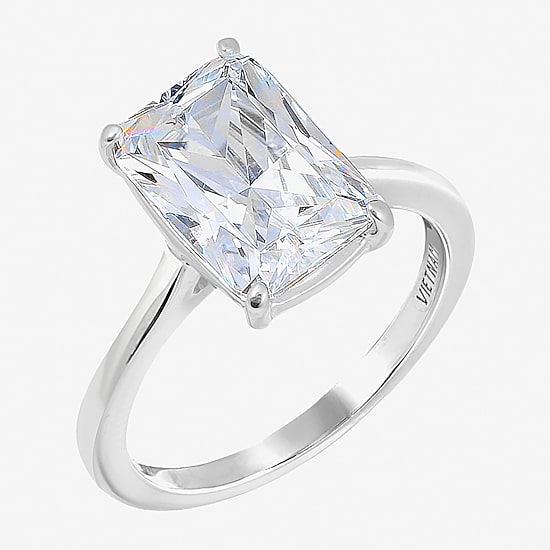 Diamonart Womens Cubic Zirconia Sterling Silver Solitaire Cocktail Ring