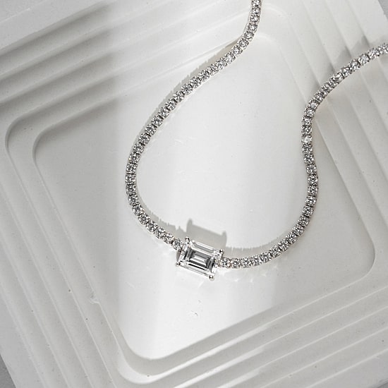 Diamonart Womens Cubic Zirconia Sterling Silver 15 Inch Tennis Necklace