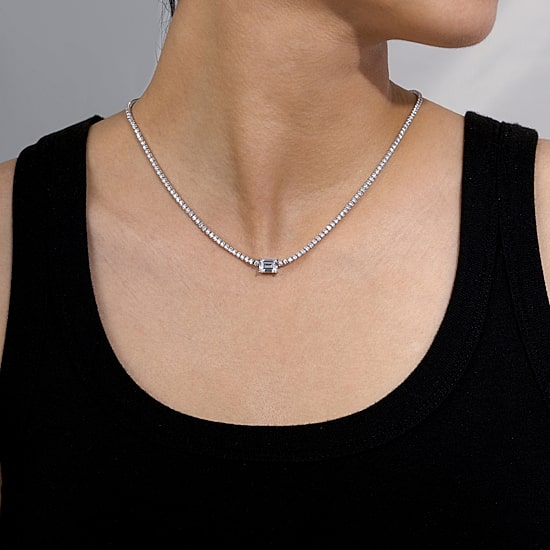 Diamonart Womens Cubic Zirconia Sterling Silver 15 Inch Tennis Necklace