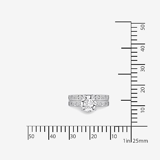 Diamonart Womens Cubic Zirconia Sterling Silver Round Side Stone Engagement Ring