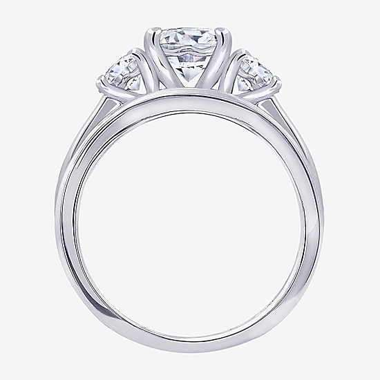 Diamonart Womens Cubic Zirconia Sterling Silver Round 3-Stone Engagement Ring