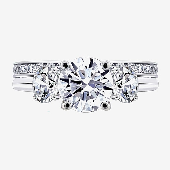Diamonart Womens Cubic Zirconia Sterling Silver Round 3-Stone Engagement Ring