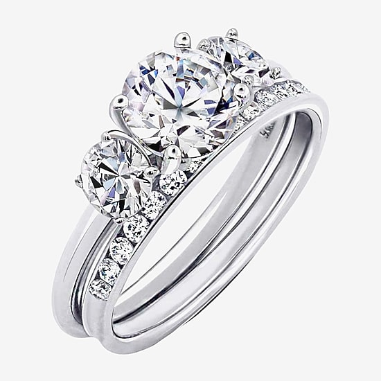 Diamonart Womens Cubic Zirconia Sterling Silver Round 3-Stone Engagement Ring