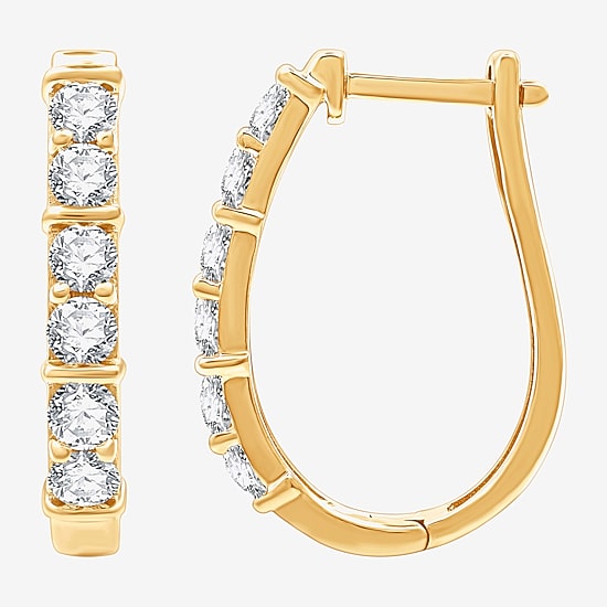 (G, Si1-Si2) Womens 1 CT. T.W. Lab Grown White Diamond 14K Gold Over Silver 21.3mm Hoop Earrings